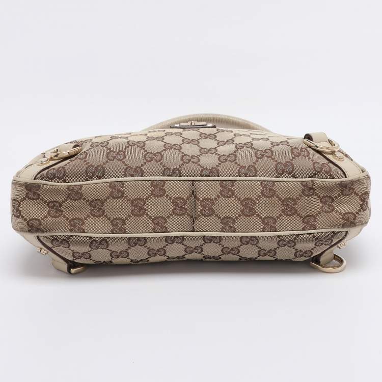 Pre Owned Gucci Beige GG Canvas and Leather Medium Abbey D-Ring Hobo