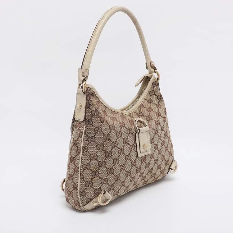 Pre Owned Gucci Beige GG Canvas and Leather Medium Abbey D-Ring Hobo