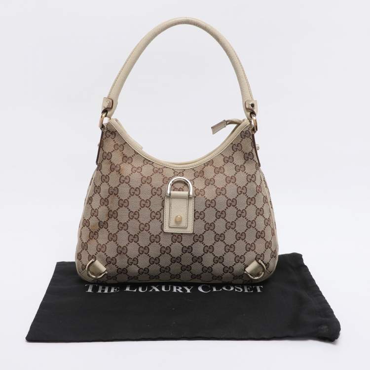 Pre Owned Gucci Beige GG Canvas and Leather Medium Abbey D-Ring Hobo