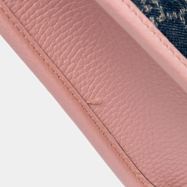Pre Owned Gucci Blue/Pink Mini GG Denim Interlocking G Flowers Tote