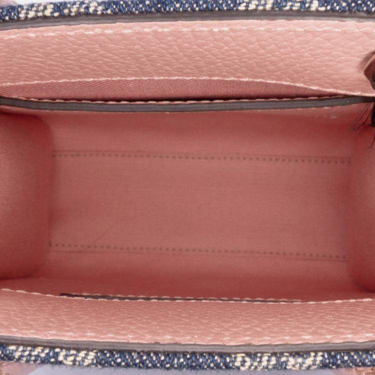Pre Owned Gucci Blue/Pink Mini GG Denim Interlocking G Flowers Tote