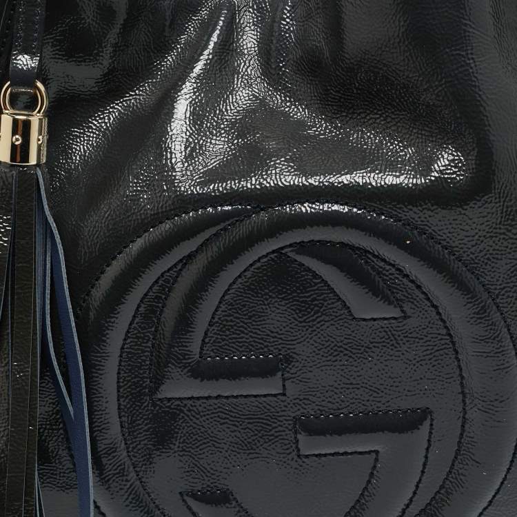 Pre Owned Gucci Dark Grey Patent Leather Medium Soho Tote