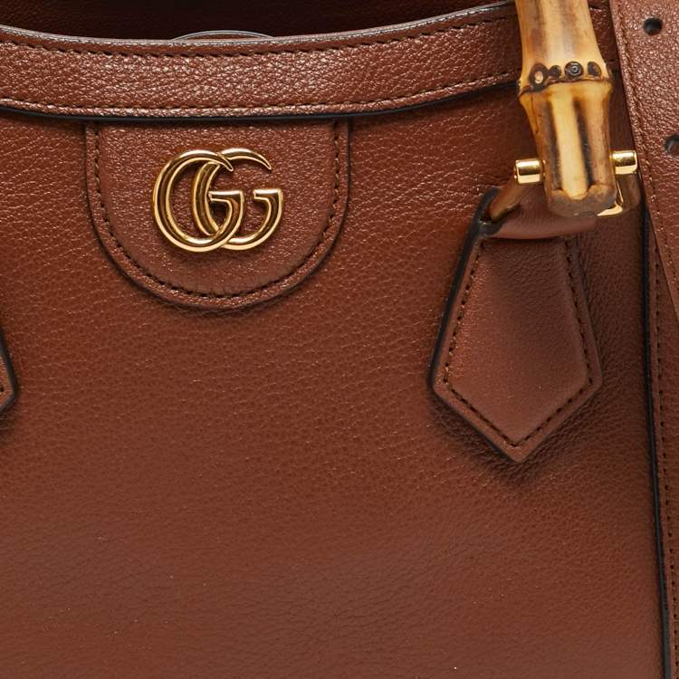 Pre Owned Gucci Brown Leather Mini Diana Tote