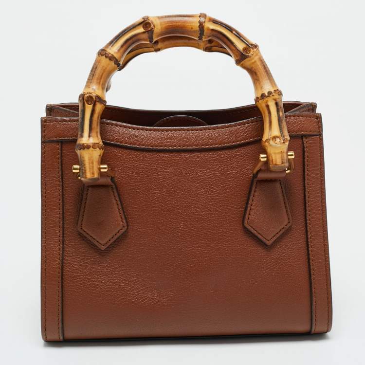Pre Owned Gucci Brown Leather Mini Diana Tote