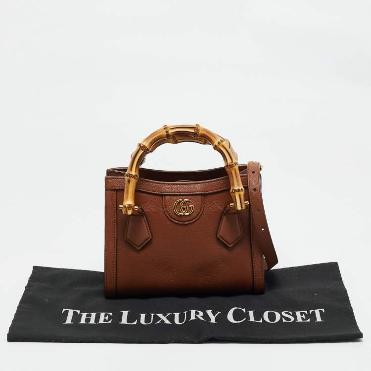 Pre Owned Gucci Brown Leather Mini Diana Tote
