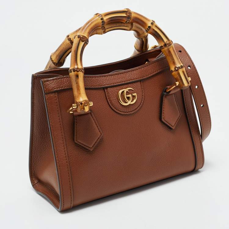 Pre Owned Gucci Brown Leather Mini Diana Tote