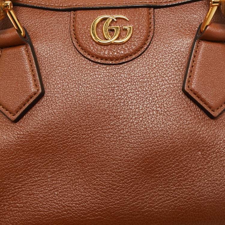 Pre Owned Gucci Brown Leather Mini Diana Tote