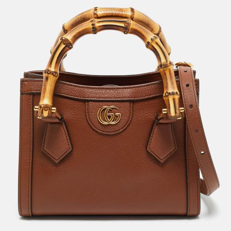 Pre Owned Gucci Brown Leather Mini Diana Tote