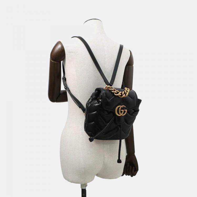 Pre Owned Gucci Gg Marmont Mini Backpack Black Leather