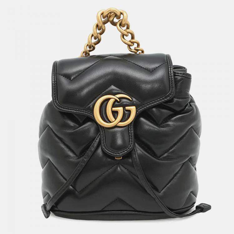 Pre Owned Gucci Gg Marmont Mini Backpack Black Leather