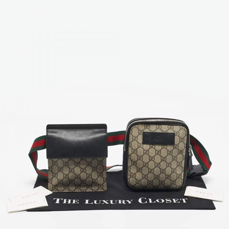 Pre Owned Gucci Beige/Black GG Supreme Canvas and Leather Web Belt Bag