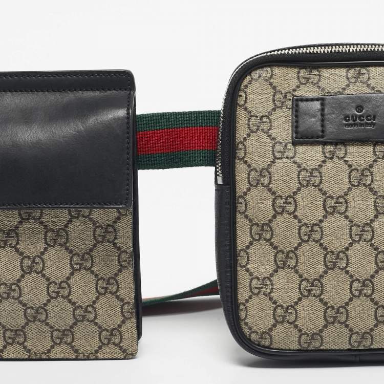 Pre Owned Gucci Beige/Black GG Supreme Canvas and Leather Web Belt Bag