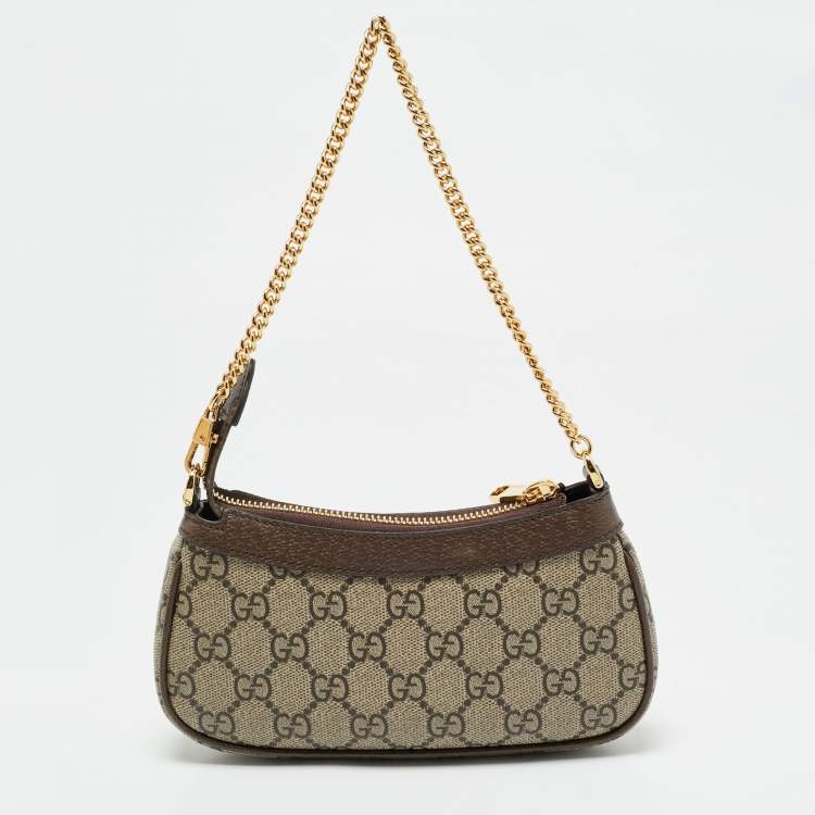 Pre Owned Gucci Brown/Beige GG Supreme Canvas Mini Ophidia Pouch Bag