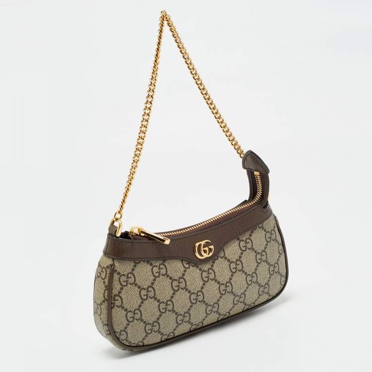 Pre Owned Gucci Brown/Beige GG Supreme Canvas Mini Ophidia Pouch Bag