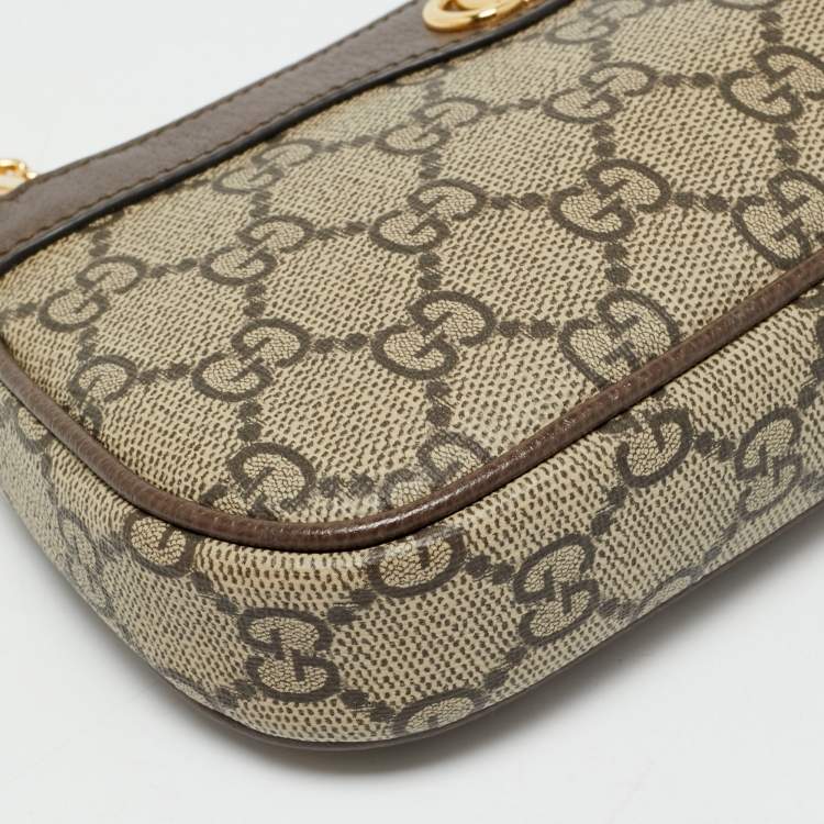 Pre Owned Gucci Brown/Beige GG Supreme Canvas Mini Ophidia Pouch Bag