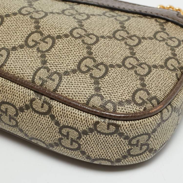 Pre Owned Gucci Brown/Beige GG Supreme Canvas Mini Ophidia Pouch Bag