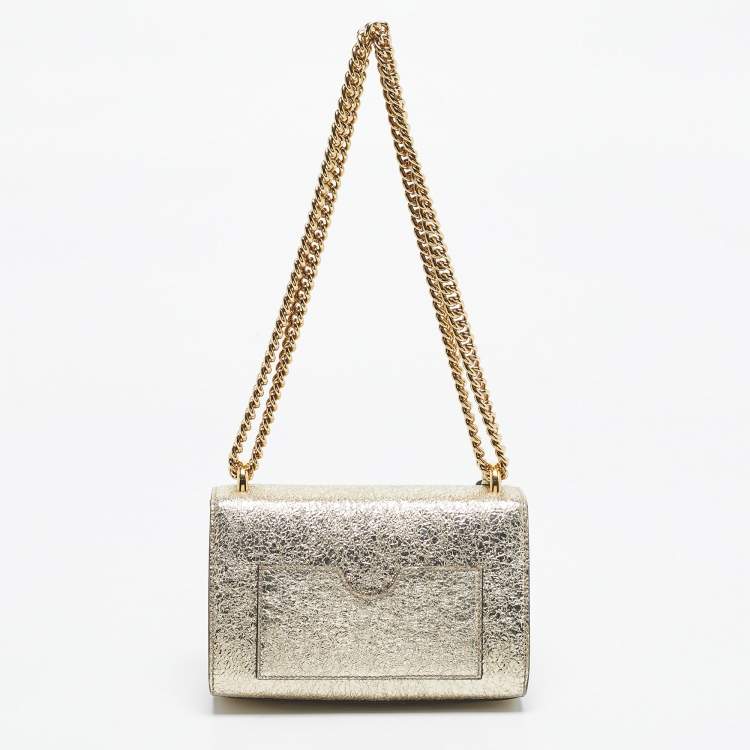 Pre Owned Gucci Gold Crinkled Leather Small Padlock Shoulder Bag