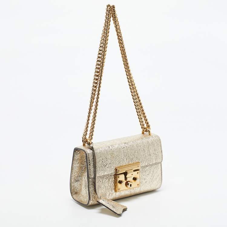 Pre Owned Gucci Gold Crinkled Leather Small Padlock Shoulder Bag