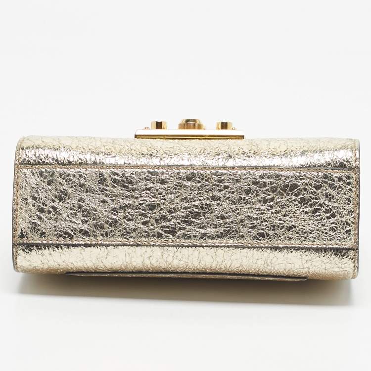 Pre Owned Gucci Gold Crinkled Leather Small Padlock Shoulder Bag