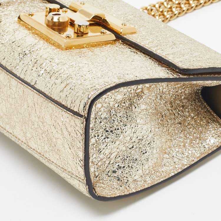 Pre Owned Gucci Gold Crinkled Leather Small Padlock Shoulder Bag