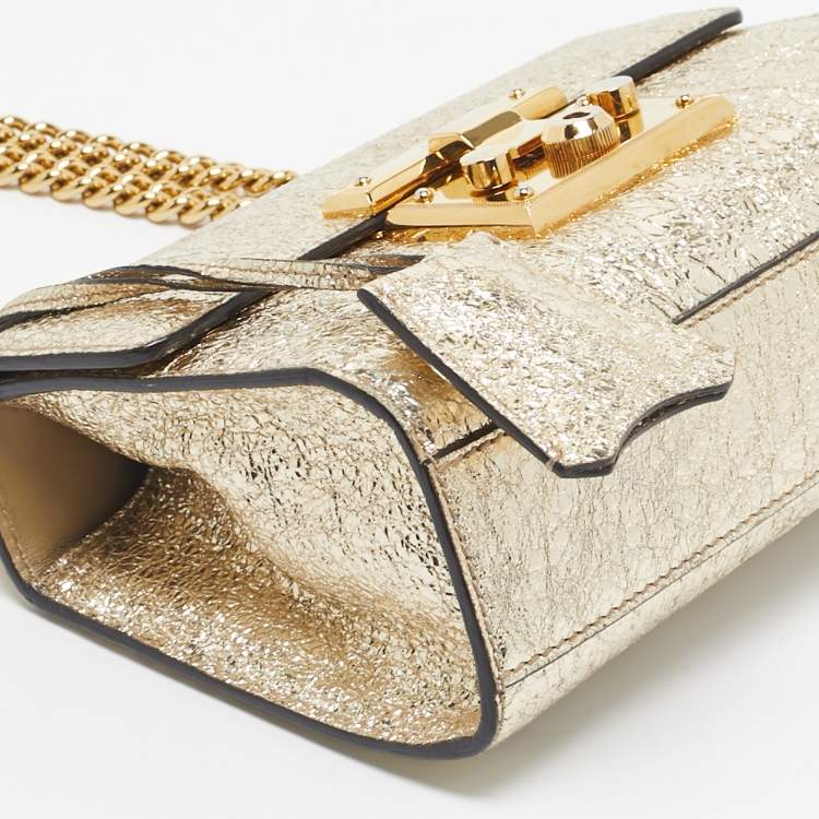 Pre Owned Gucci Gold Crinkled Leather Small Padlock Shoulder Bag