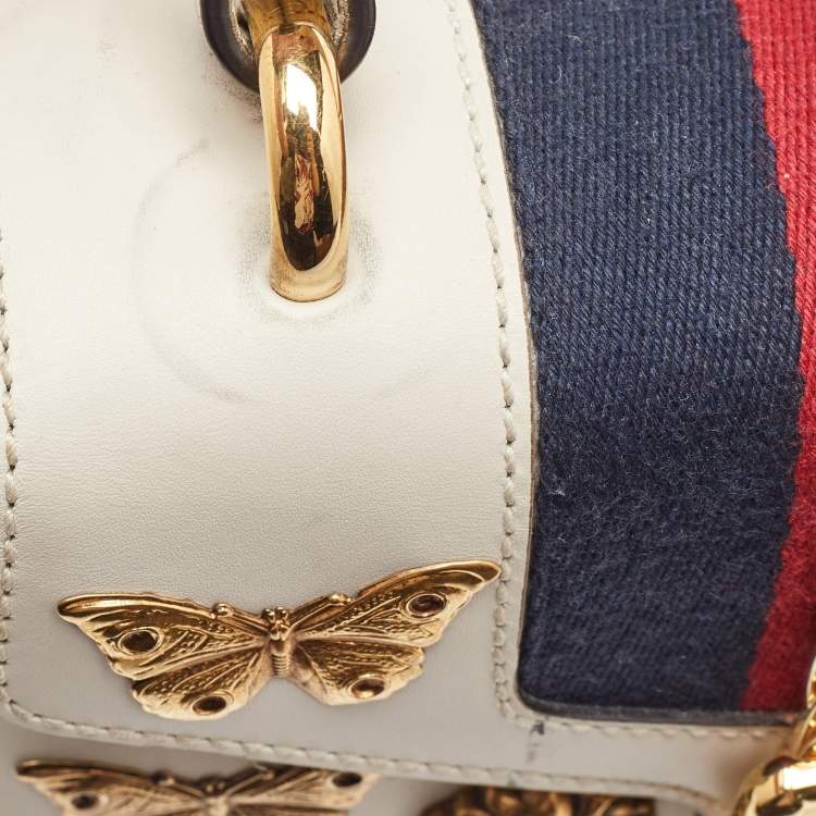 Pre Owned Gucci White Leather Mini Animalier Sylvie Top Handle Bag