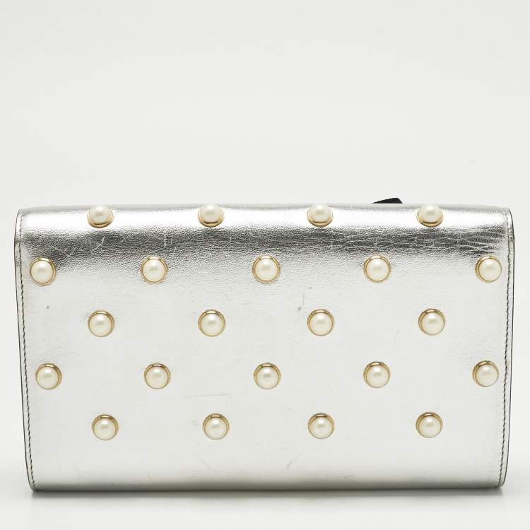 Pre Owned Gucci Silver Leather Animalier Broadway Clutch