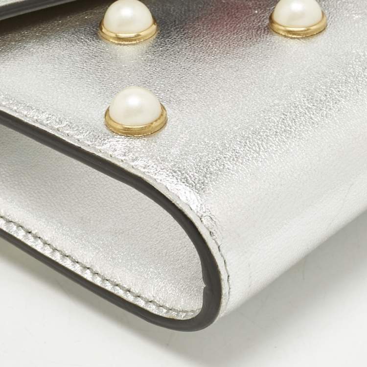 Pre Owned Gucci Silver Leather Animalier Broadway Clutch