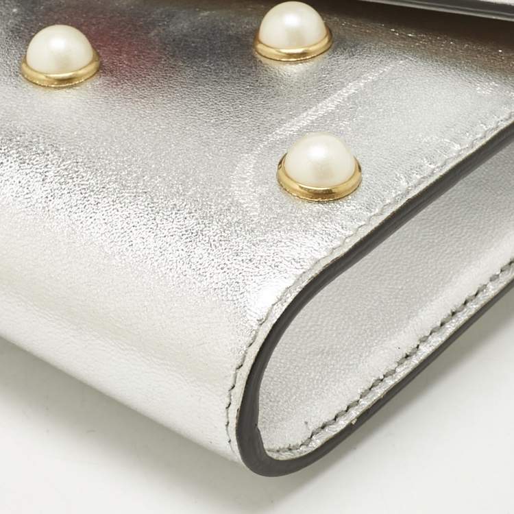 Pre Owned Gucci Silver Leather Animalier Broadway Clutch