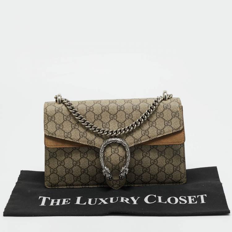 Pre Owned Gucci Beige GG Supreme Canvas and Suede Small Dionysus Shoulder Bag