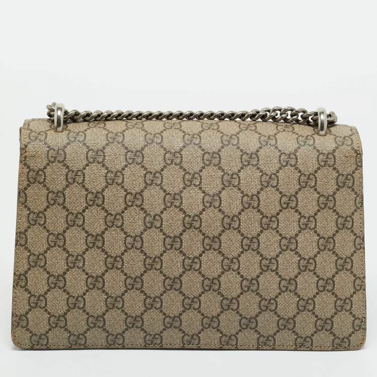 Pre Owned Gucci Beige GG Supreme Canvas and Suede Small Dionysus Shoulder Bag
