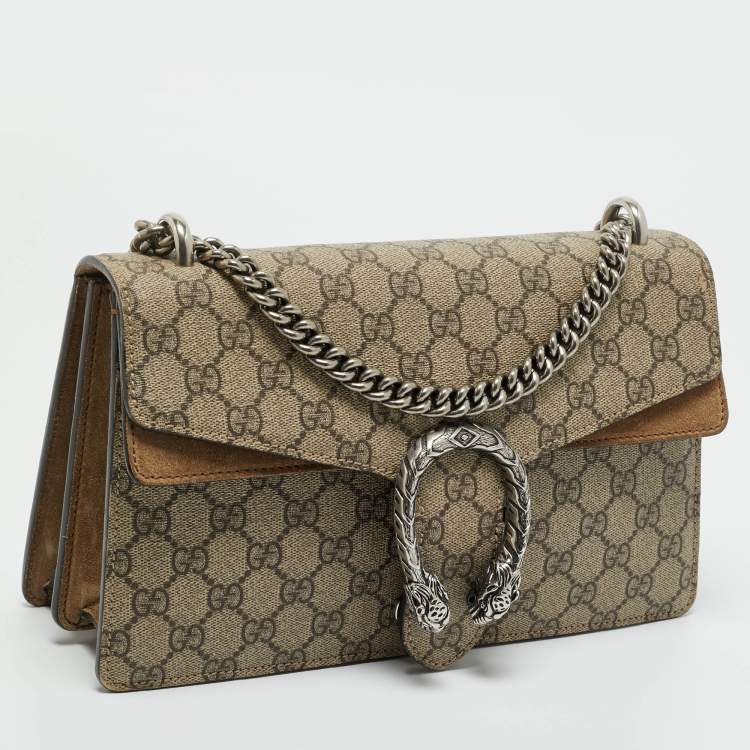 Pre Owned Gucci Beige GG Supreme Canvas and Suede Small Dionysus Shoulder Bag