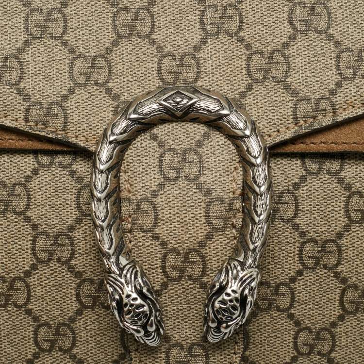 Pre Owned Gucci Beige GG Supreme Canvas and Suede Small Dionysus Shoulder Bag