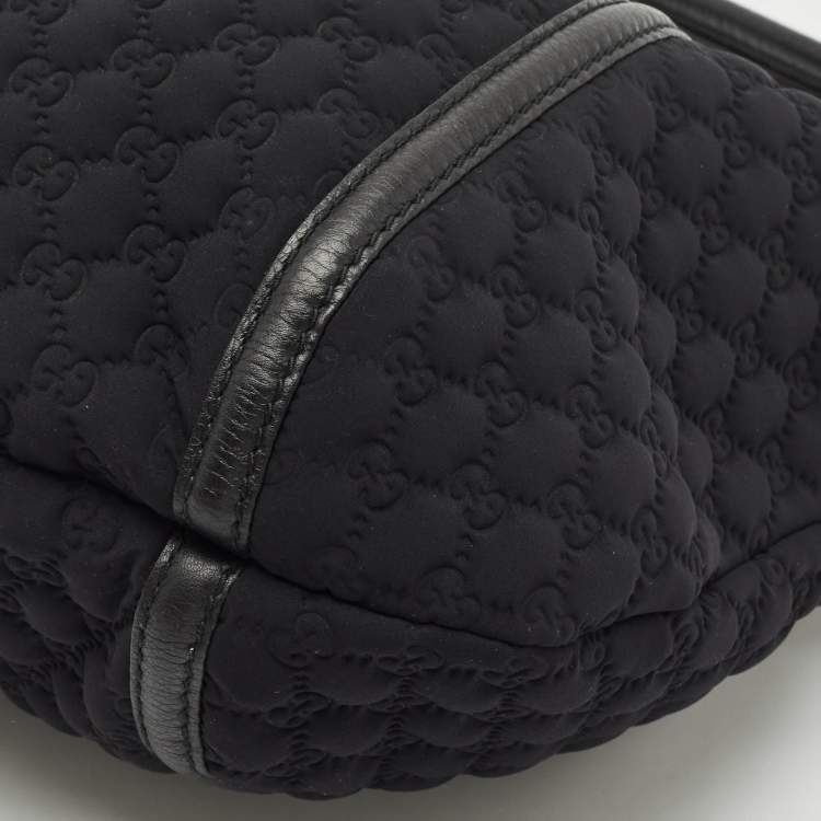 Pre Owned Gucci Black GG Neoprene and Leather Techno Horsebit Hobo