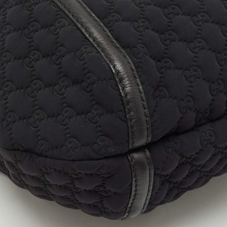Pre Owned Gucci Black GG Neoprene and Leather Techno Horsebit Hobo
