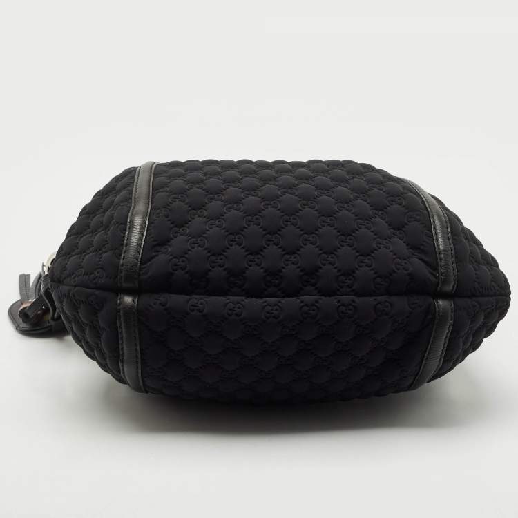 Pre Owned Gucci Black GG Neoprene and Leather Techno Horsebit Hobo