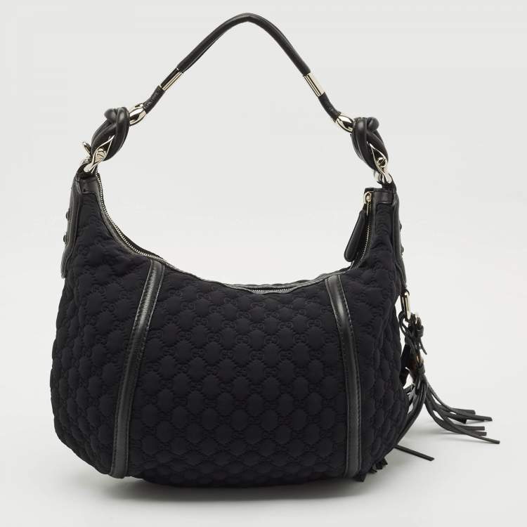 Pre Owned Gucci Black GG Neoprene and Leather Techno Horsebit Hobo