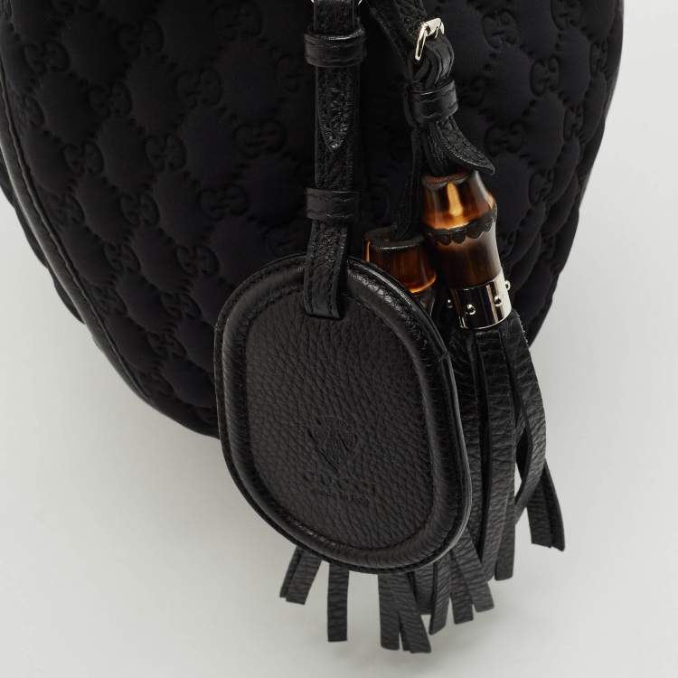 Pre Owned Gucci Black GG Neoprene and Leather Techno Horsebit Hobo