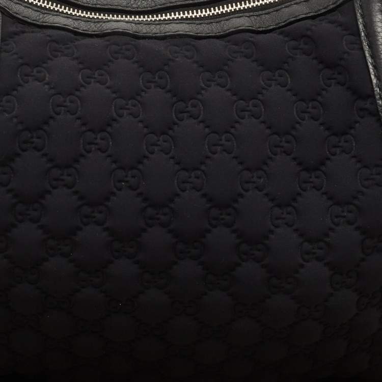 Pre Owned Gucci Black GG Neoprene and Leather Techno Horsebit Hobo