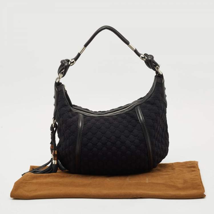 Pre Owned Gucci Black GG Neoprene and Leather Techno Horsebit Hobo