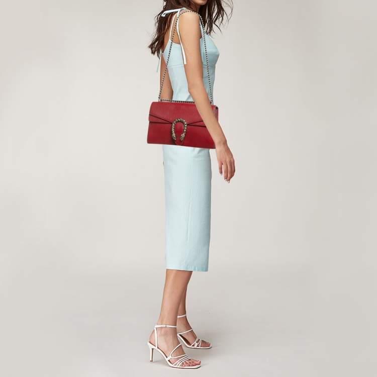 Pre Owned Gucci Red Leather Small Dionysus Crystals Shoulder Bag