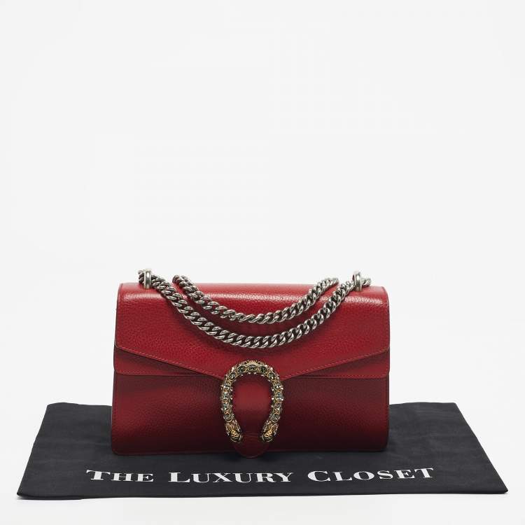 Pre Owned Gucci Red Leather Small Dionysus Crystals Shoulder Bag
