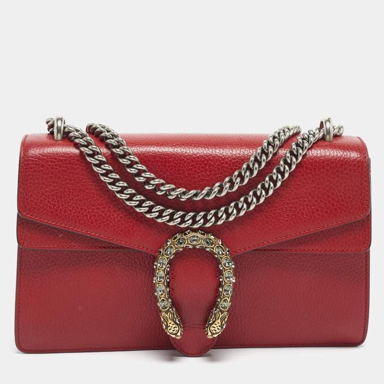 Pre Owned Gucci Red Leather Small Dionysus Crystals Shoulder Bag