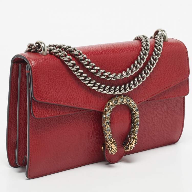 Pre Owned Gucci Red Leather Small Dionysus Crystals Shoulder Bag