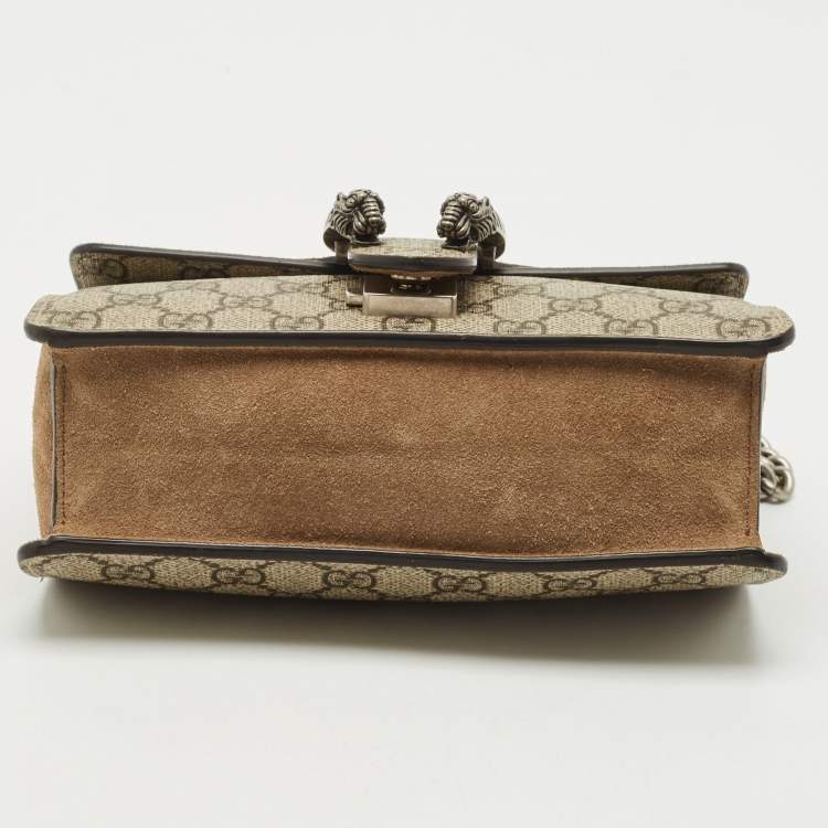 Pre Owned Gucci Beige GG Supreme Canvas and Suede Mini Dionysus Shoulder Bag