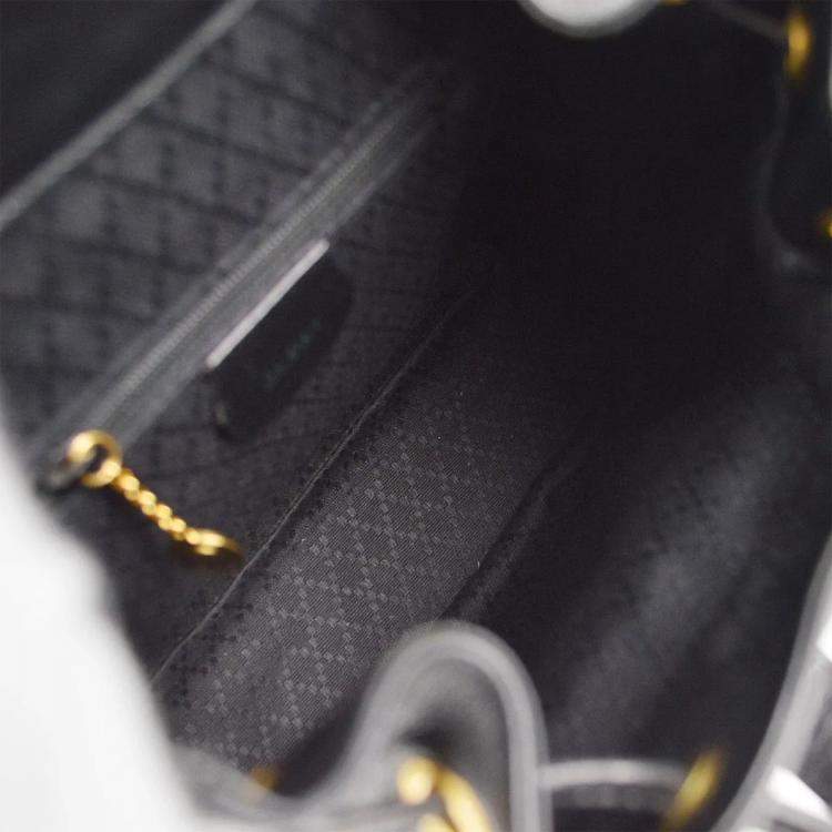 Pre Owned Gucci Bamboo Black Leather Backpack 