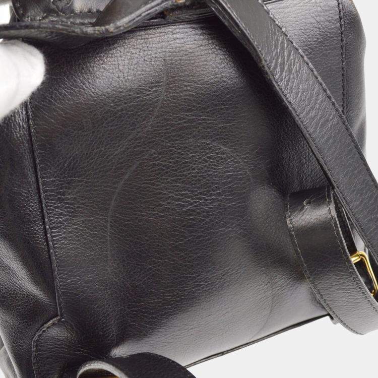 Pre Owned Gucci Bamboo Black Leather Backpack 