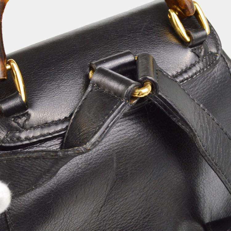 Pre Owned Gucci Bamboo Black Leather Backpack 