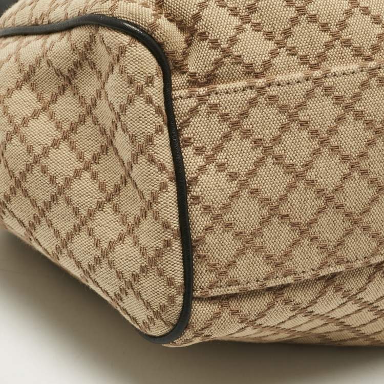Pre Owned Gucci Black/Beige Diamante Canvas and Leather Medium Sukey Tote