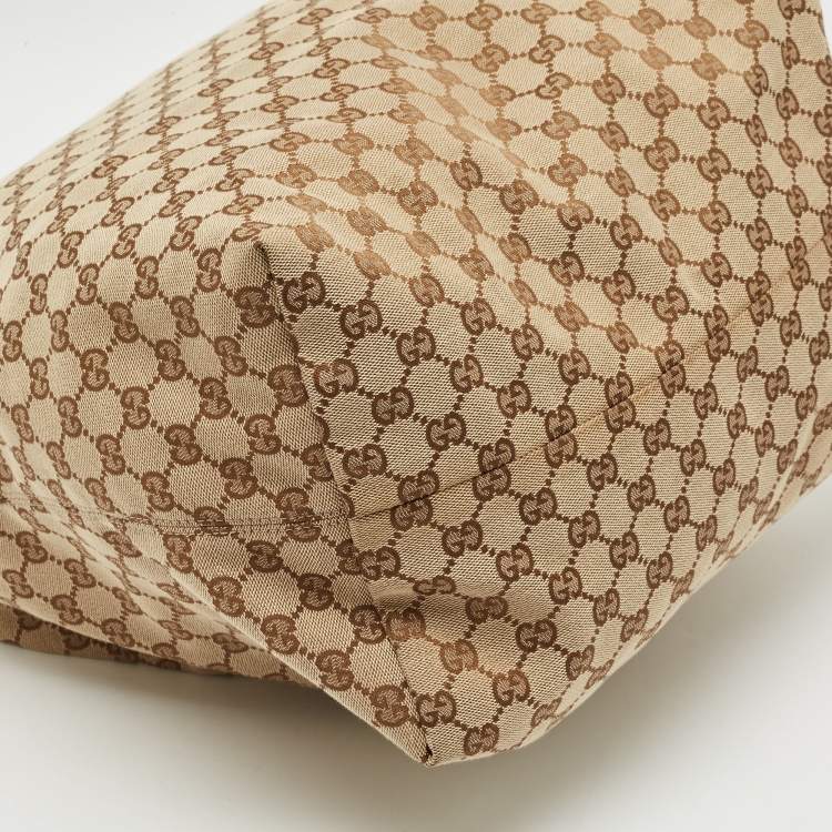 Pre Owned Gucci Beige/Brown GG Canvas and Leather Large Icon Bit Hobo 